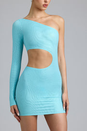 Oh Polly Zanab Robe Mini Bleu Glacé Une-Épaule