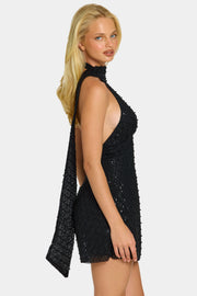 Oh Polly Henrietta Robe Mini Strass Noire à Foulard