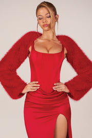Oh Polly Accessories Noemi manches fourrure rouge