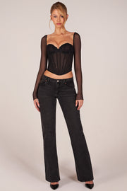 Oh Polly Zella Top Corset Noir Manches Longues