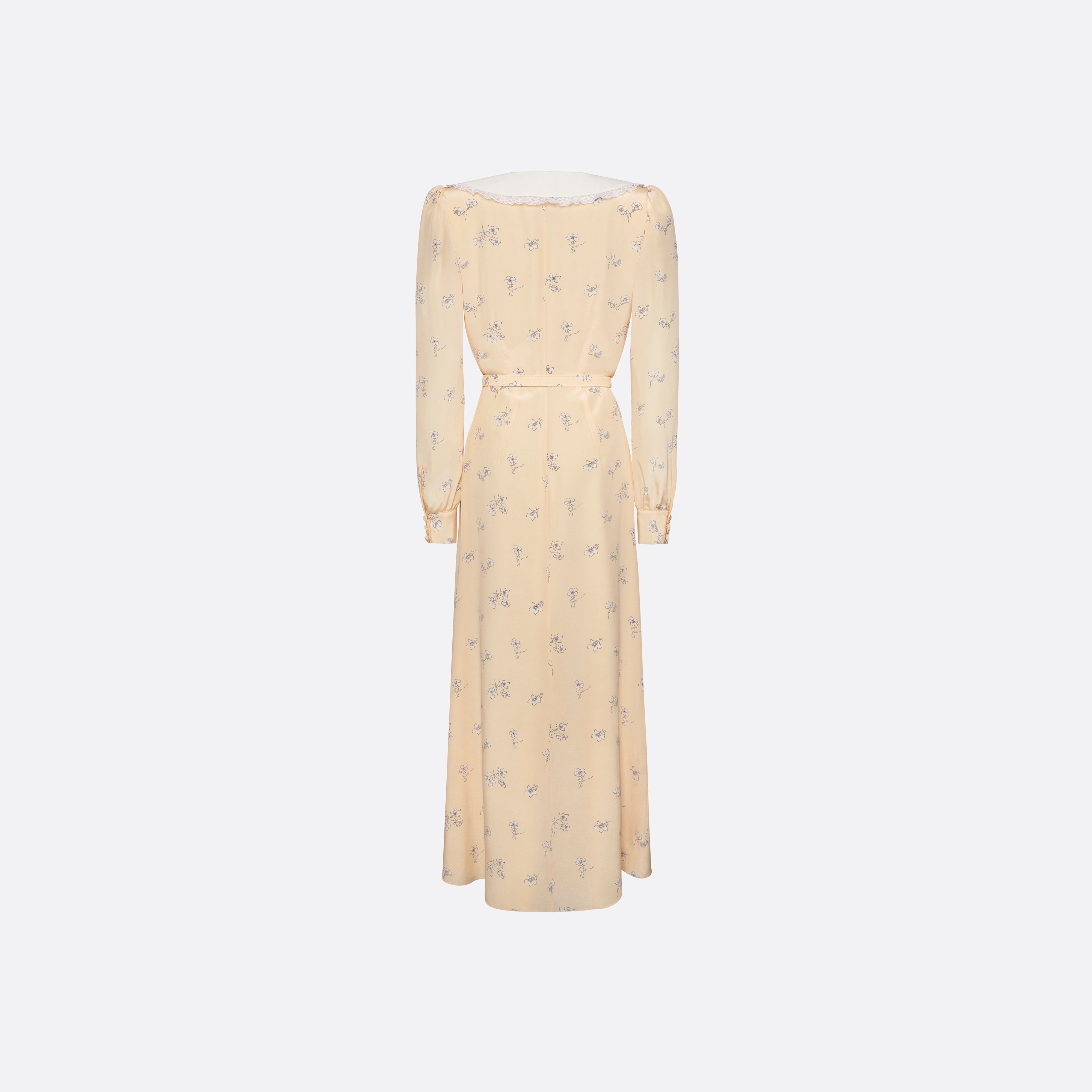 Alessandra Rich Silk Midi Dress with Collar robe midi jaune pâle soie