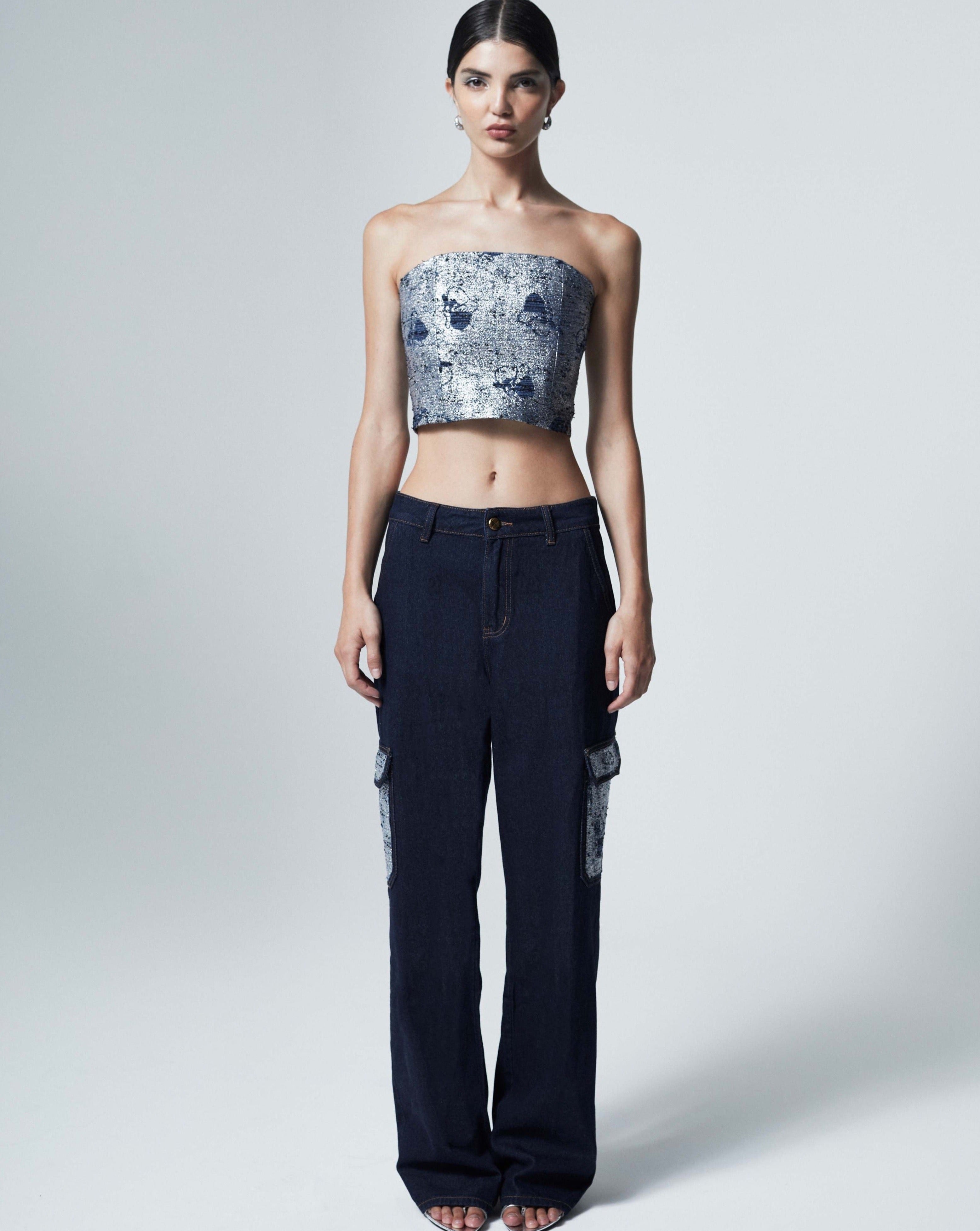 The Ethiquette Dada Jean droit denim jacquard taille S