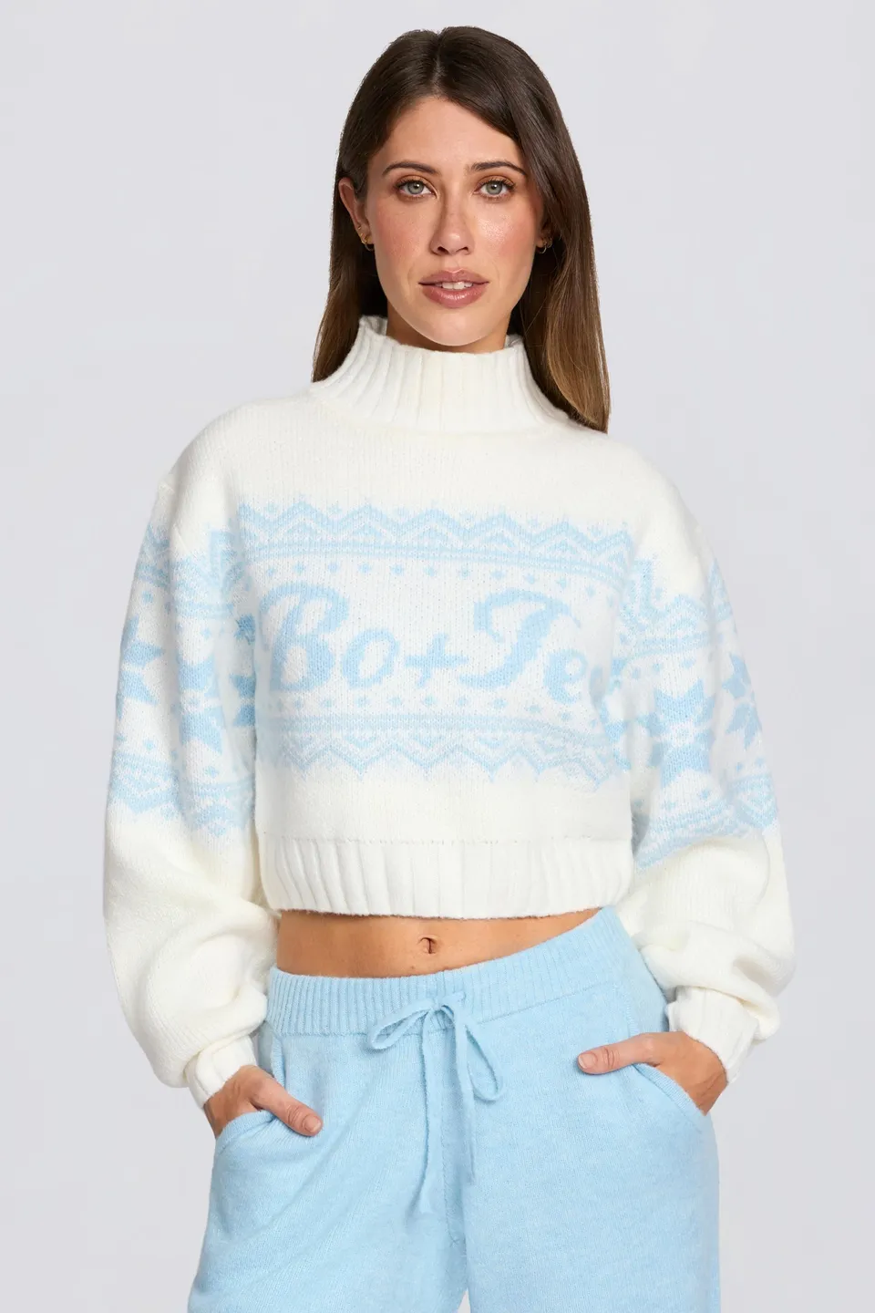 Oh Polly Knitwear BT1963 pull cropped ivoire jacquard laine