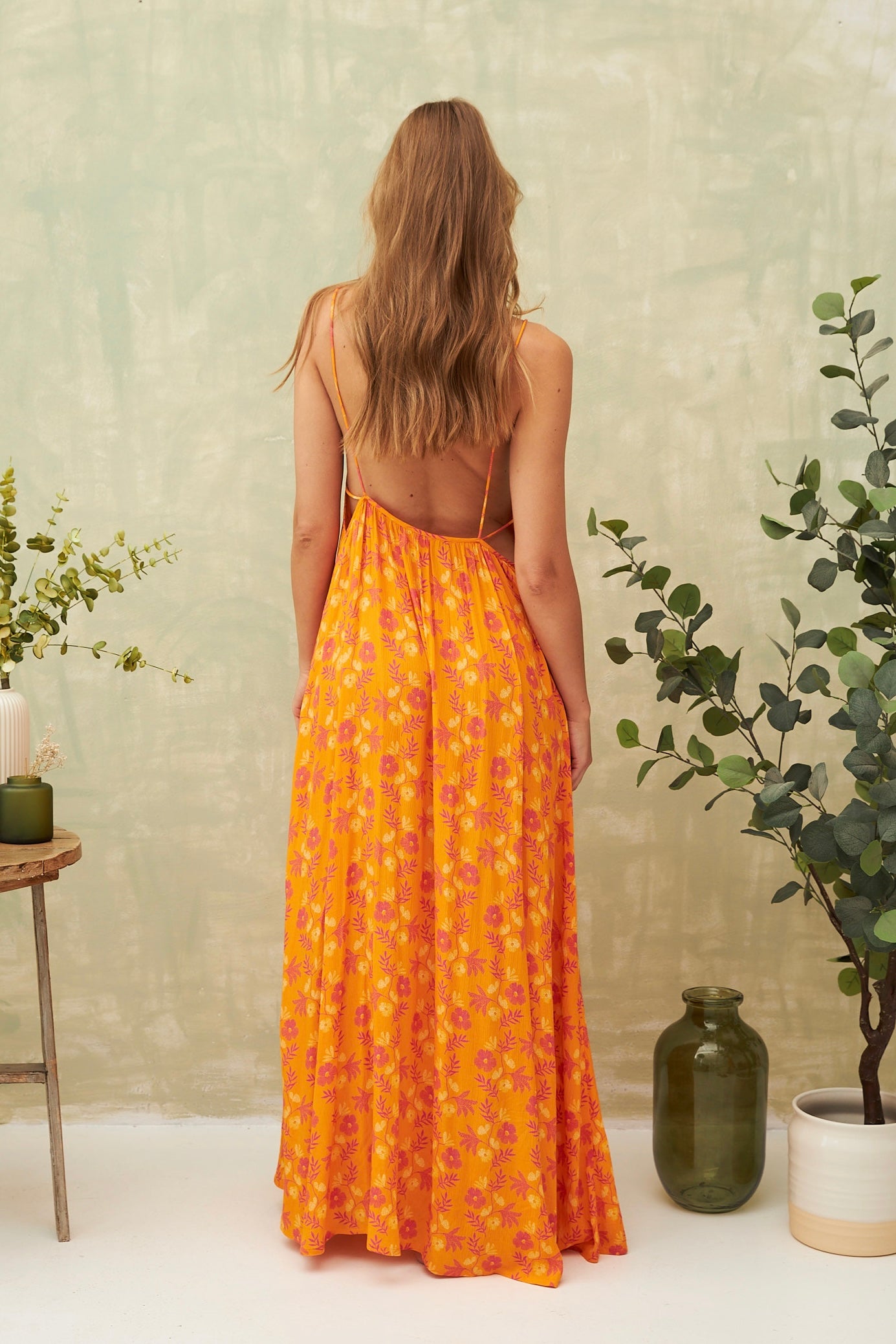 Chicosoleil Xena robe longue viscose orange fleuri XS-XL
