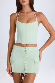 Oh Polly Mali 9414 mini jupe cargo verte à lacets