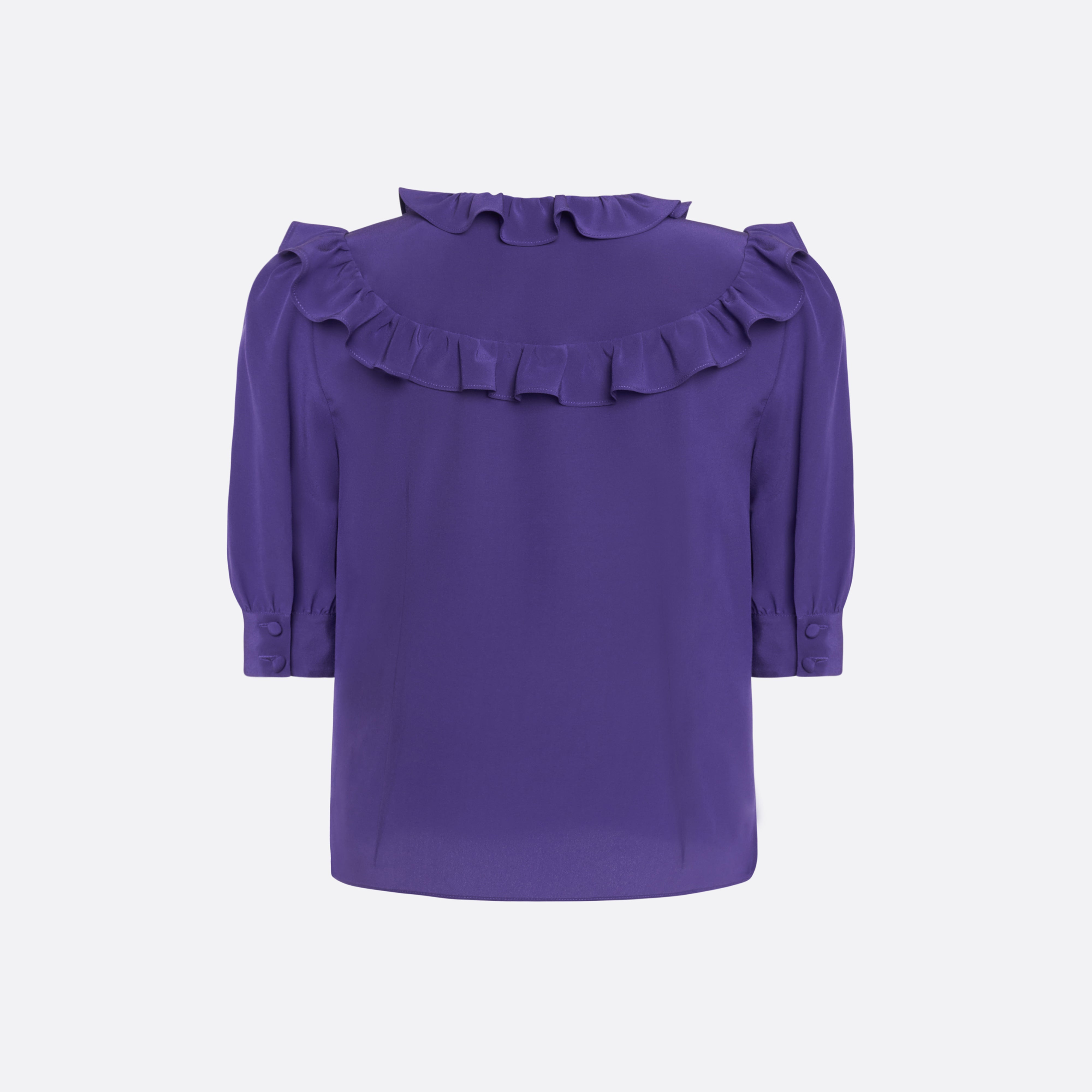 Alessandra Rich Silk Blouse with Ruffles chemisier violet soie
