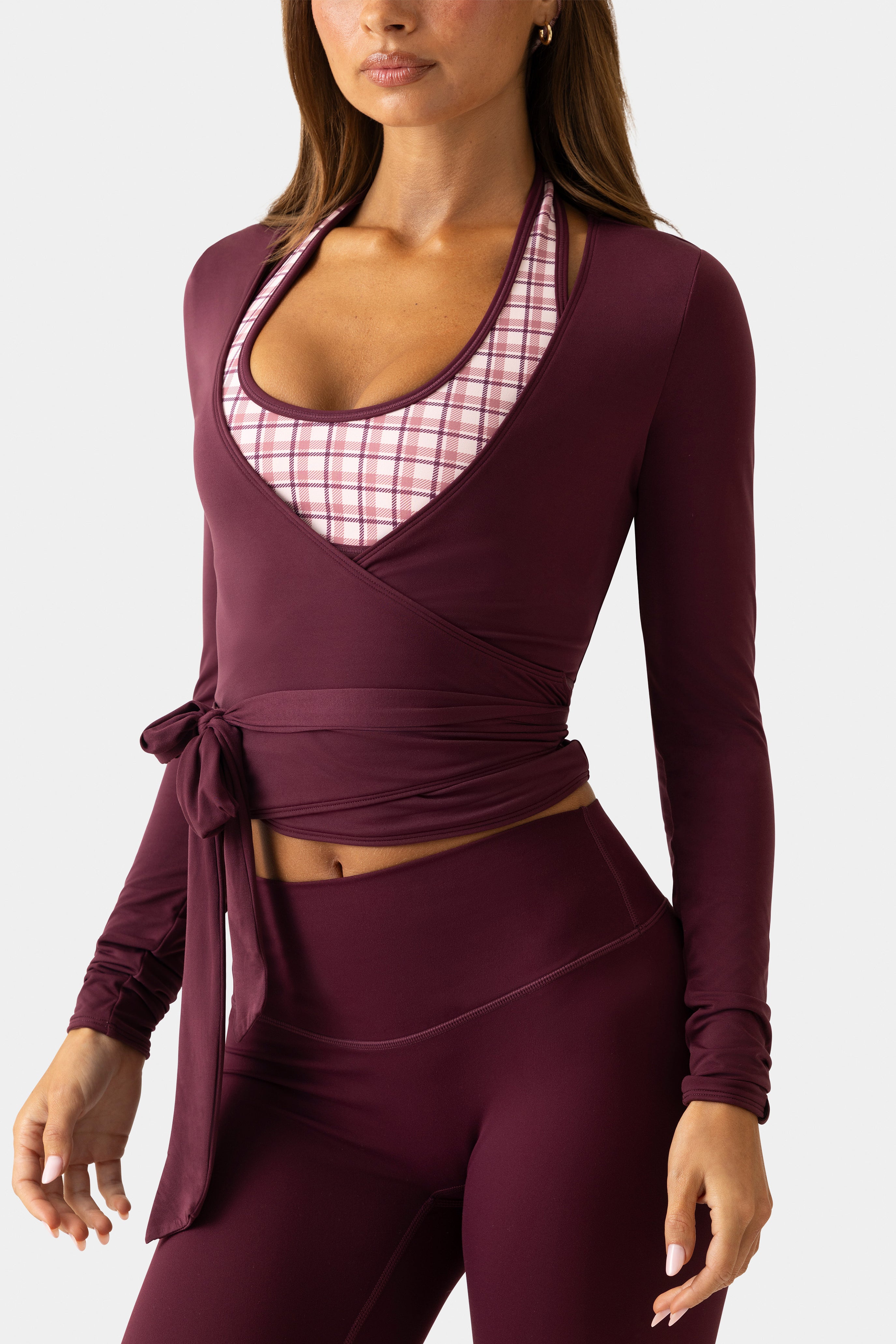 Bo+Tee haut cache-cœur jersey prune manches longues