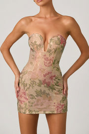 Oh Polly Robe mini bustier 13719 rose strass fleurs