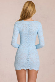 Oh Polly Darla 15400 mini robe dentelle bleu ciel manches longues