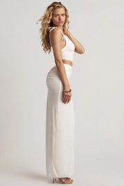 Oh Polly Imara robe maxi blanche asymétrique fente jersey