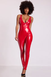 Oh Polly Lynx 7594 combinaison vinyle rouge décolleté V