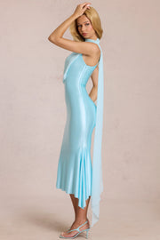 Oh Polly Giada 15923 robe midaxi satin aigue-marine foulard