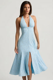 Oh Polly Elonia 14382 robe midaxi fleurie bleue dos nu