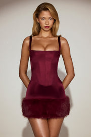 Oh Polly Rixelle Mini Robe rouge satin corset col carré