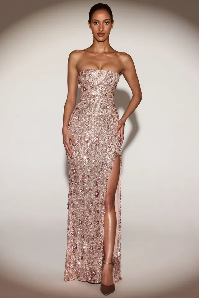 Oh Polly Solenna Robe Bustier Rose Doré Paillettes 15176
