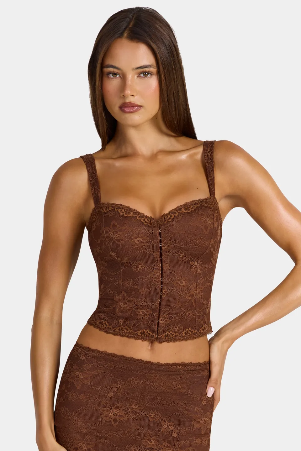Oh Polly Nisa caraco dentelle marron cropped cocoa brown