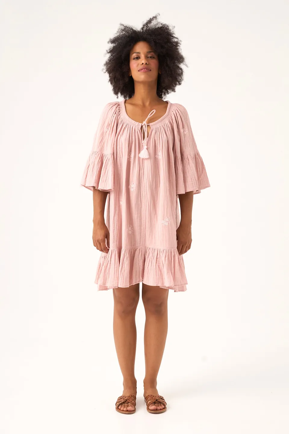 Chicosoleil Robes Faye robe courte rose romance gaze coton