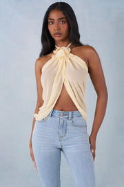 Oh Polly Virelle Haut Dos-Nu Halter Jaune Beurre Chiffon