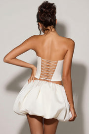 Oh Polly Marnie Mini Jupe Blanche Bubble Hem Satin + Short