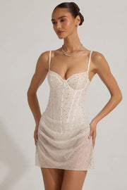Oh Polly Connie robe mini corset blanche strass drapée
