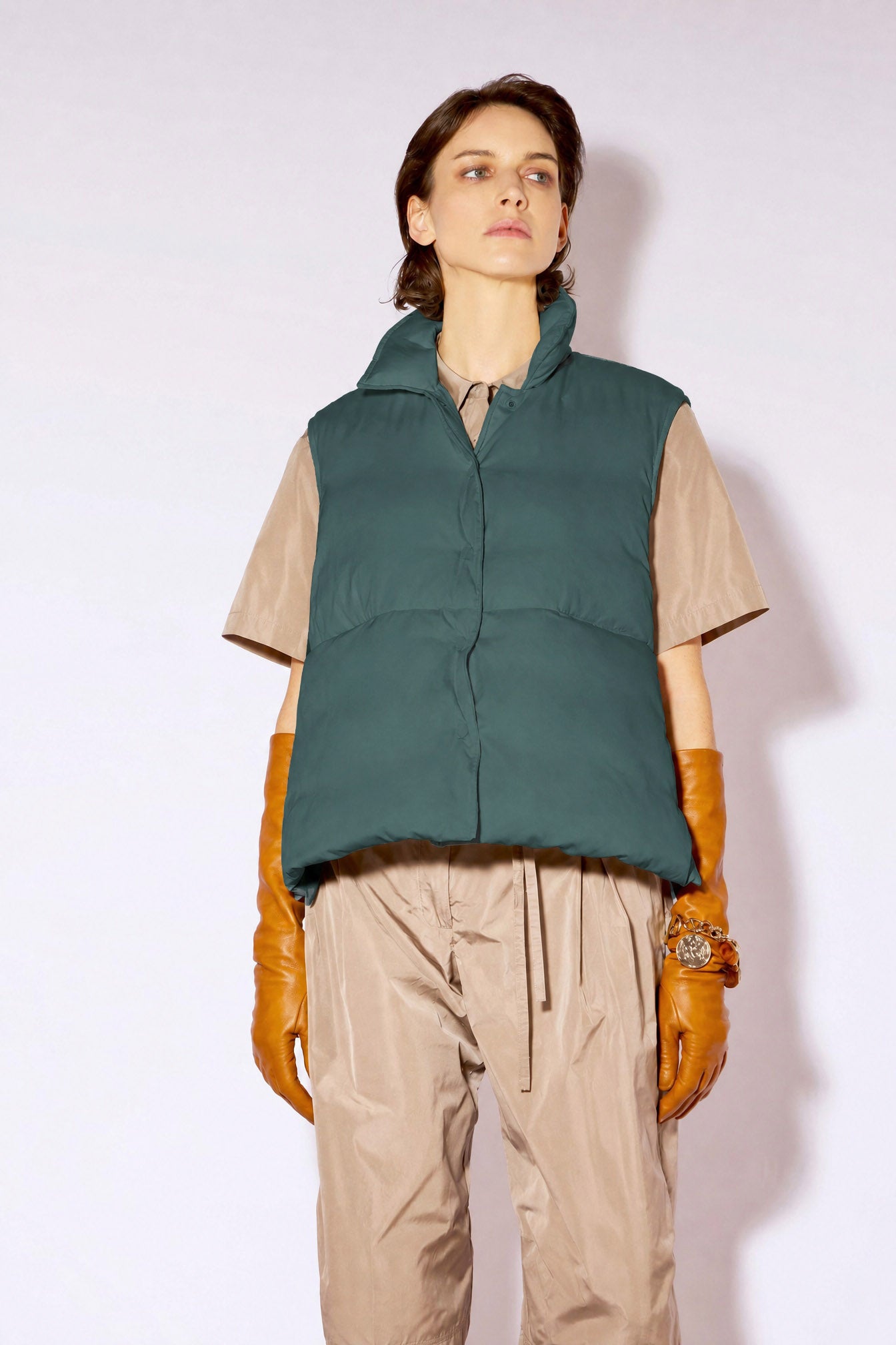 Liviana Conti Lamar gilet doudoune satin vert Eden