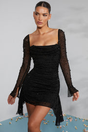 Oh Polly Tivoli 6790 robe courte noire strass manches