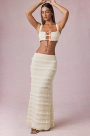 Oh Polly Orena Ruffled Maxi Skirt jupe ivoire volants mesh