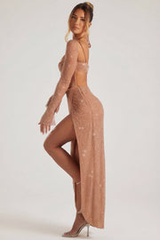 Oh Polly Champel 6139 robe maxi latte perlée