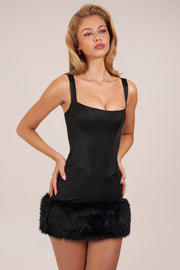 Oh Polly Rixelle Mini Robe noire satin corset col carré