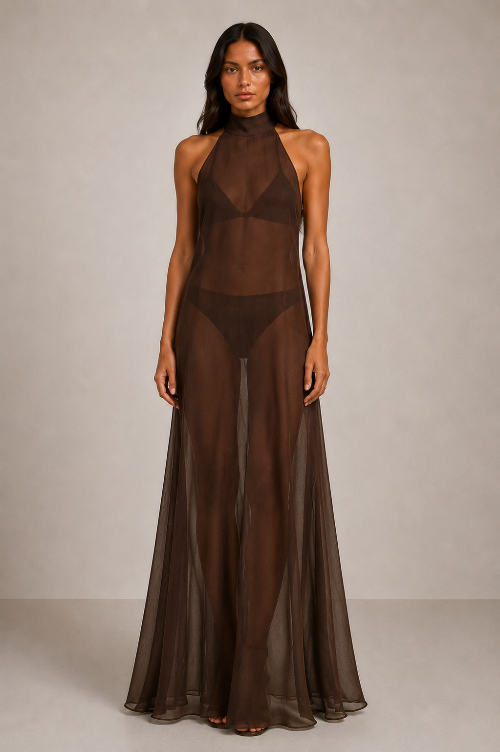 The Ethiquette Long Joy Dress robe marron mousseline de soie