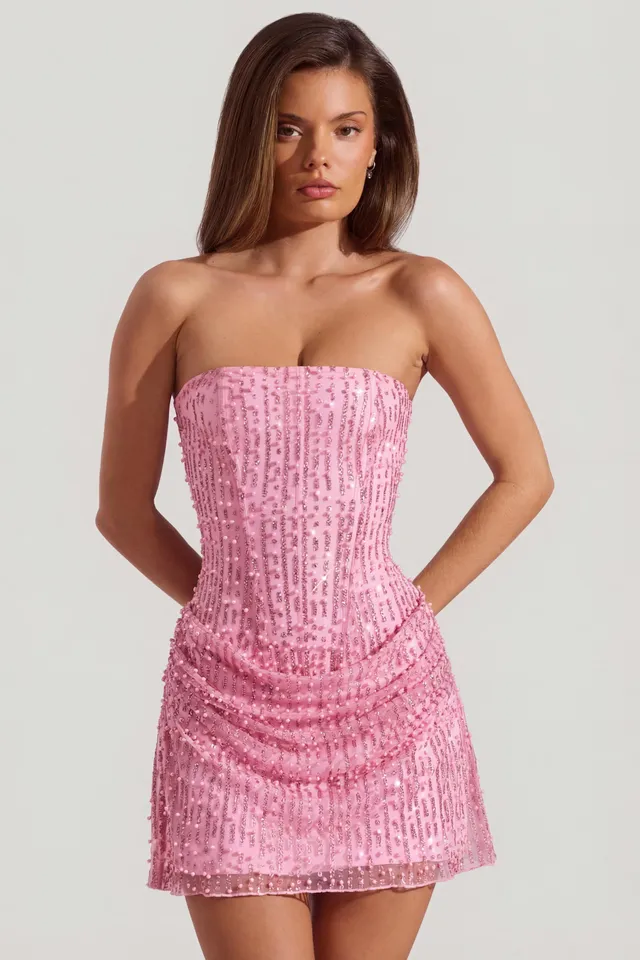Oh Polly Ziya Robe bustier rose perles paillettes