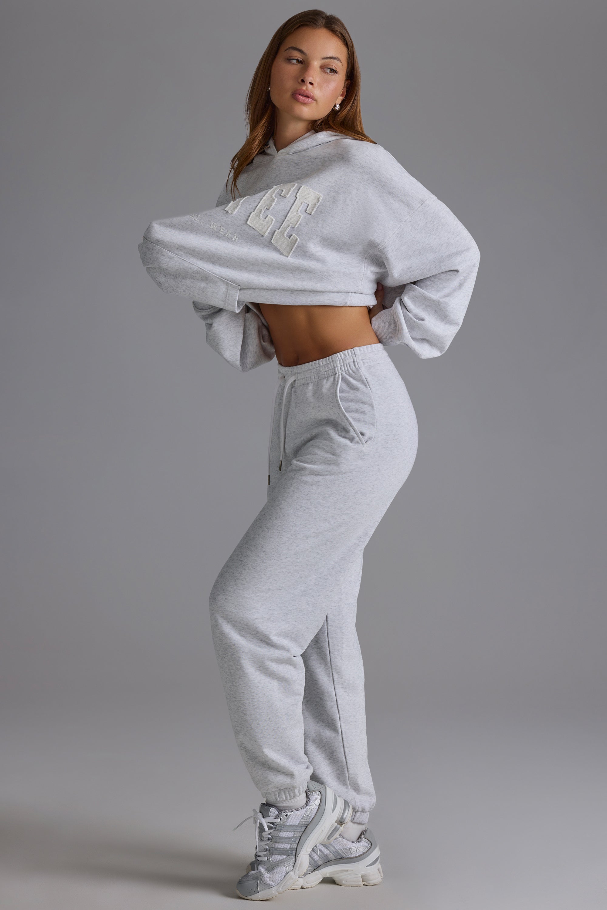 Oh Polly Jogging Gris Chiné Coton Taille Haute 100% Coton