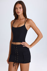 Oh Polly Mali 9414 mini jupe cargo noire à lacets