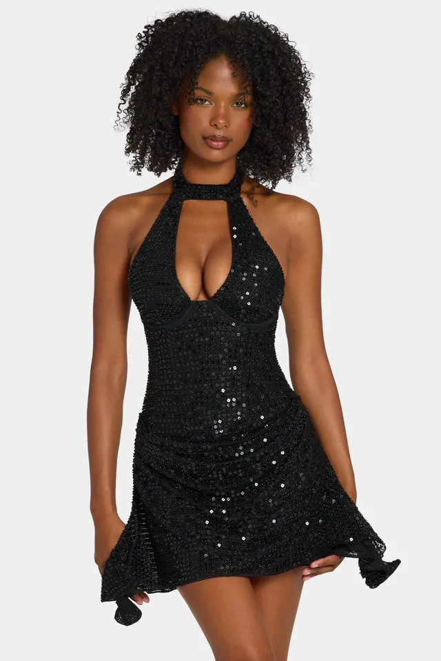 Oh Polly Embellished Ethelie robe mini noire sequins