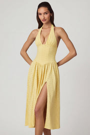 Oh Polly Farrah Robe Mi-longue Jaune Citron Dos Nu