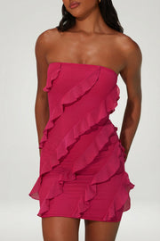 Oh Polly Tatiana robe mini bandeau framboise à volants