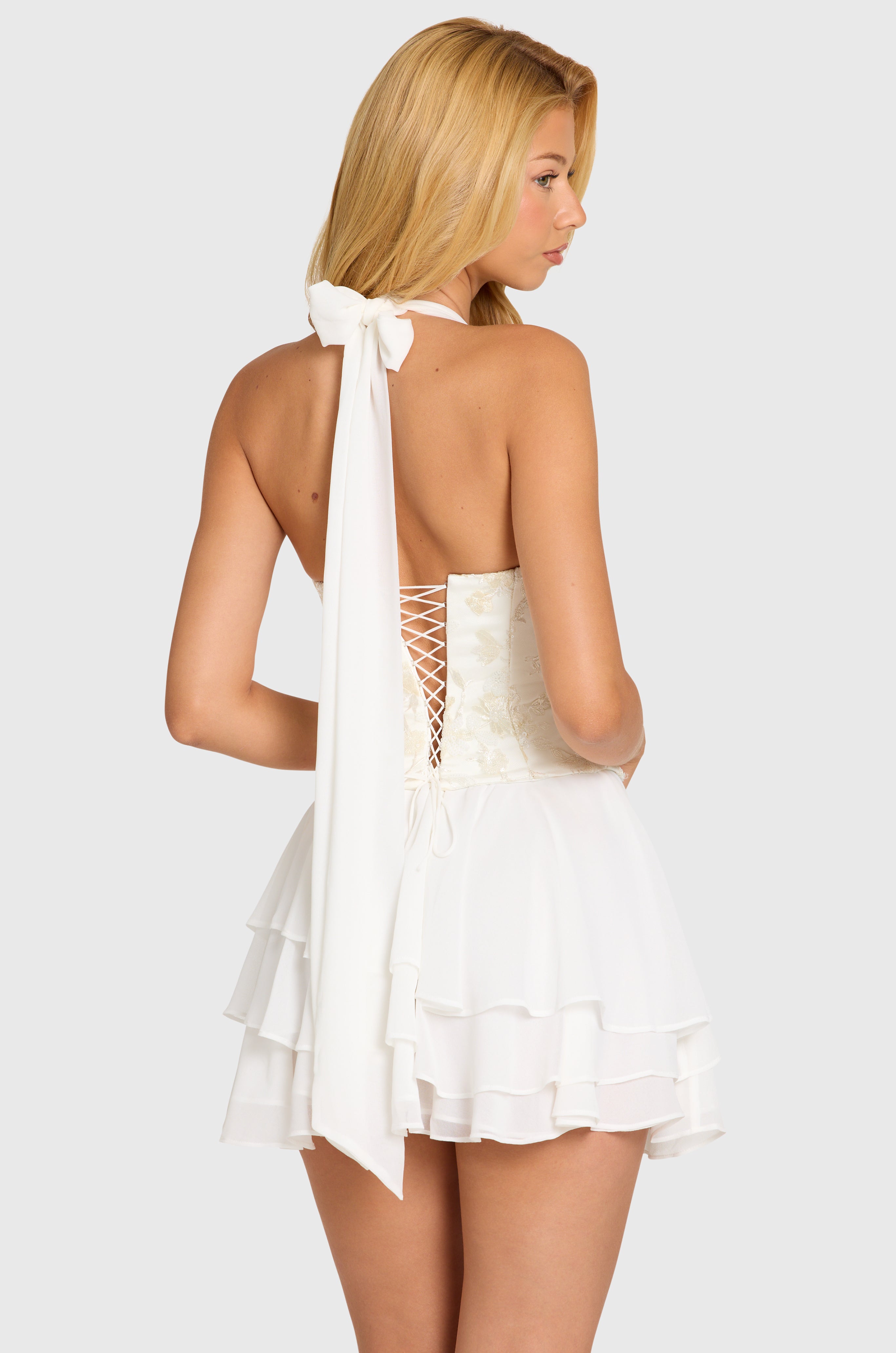 Oh Polly Alyse robe mini corset pearl sequins