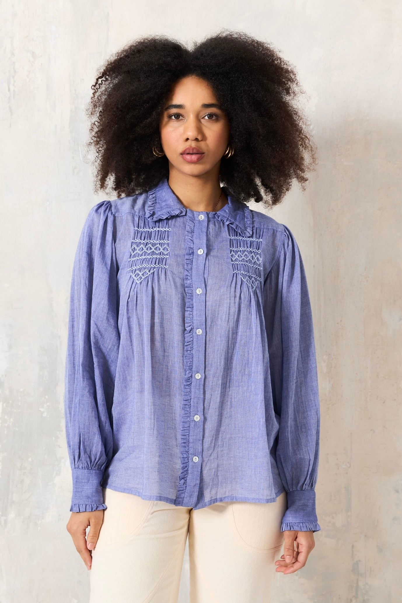 Chicosoleil Tops Candie chemise bleue chambray coton