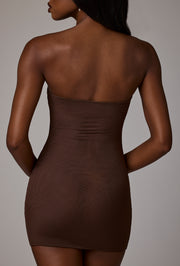Oh Polly Slip robe mini bustier marron cacao bretelles