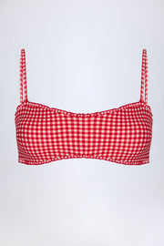 Oh Polly Portbou haut bikini bandeau vichy rouge à volants