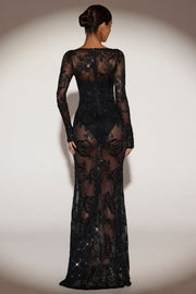 Oh Polly Embellished Robe Longue 15272 Noire Sequin Corset