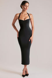 Oh Polly 15985 robe midaxi halter bustier noir Black