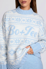 Oh Polly Knitwear Pull Jacquard Oversize Bleu Poudre Laine