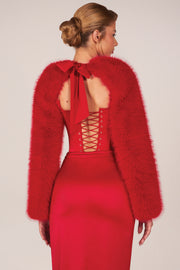 Oh Polly Accessories Noemi manches fourrure rouge