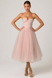 Oh Polly Cindy robe tulle corset rose poudré midaxi