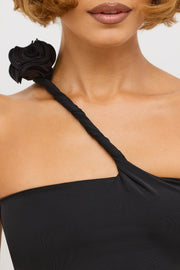 Oh Polly Kalina robe maxi noire jersey asymétrique fente