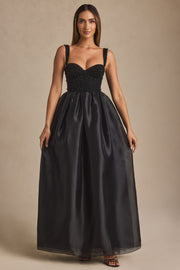 Oh Polly Delancey Robe Corset Noire Maxi Perles