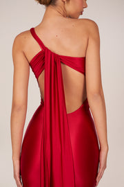 Oh Polly Adelina robe longue satin cerise dos nu