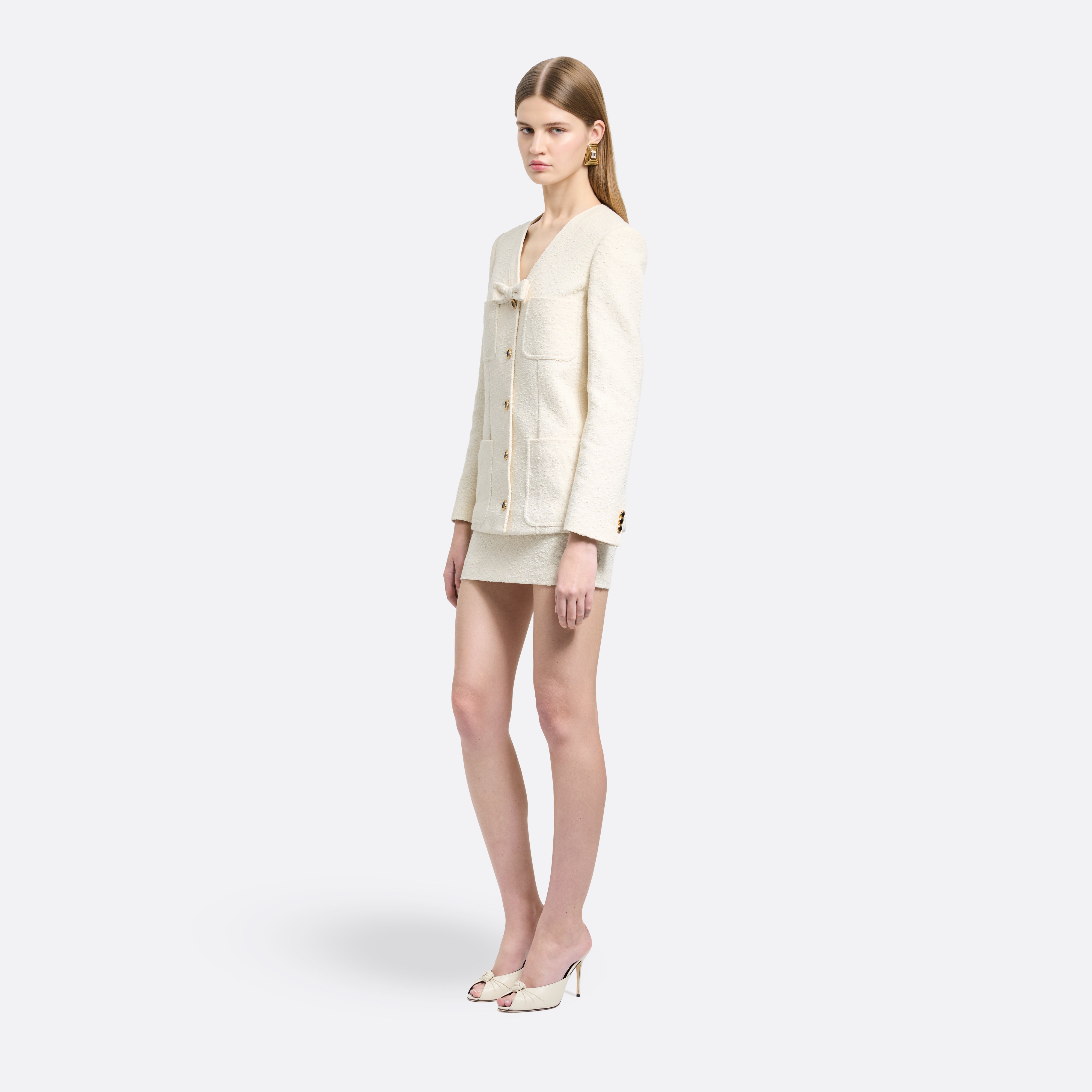 Alessandra Rich Tweed Boucle Veste ivoire 36 col V