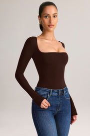 Oh Polly Kaia top col carré marron chocolat modal
